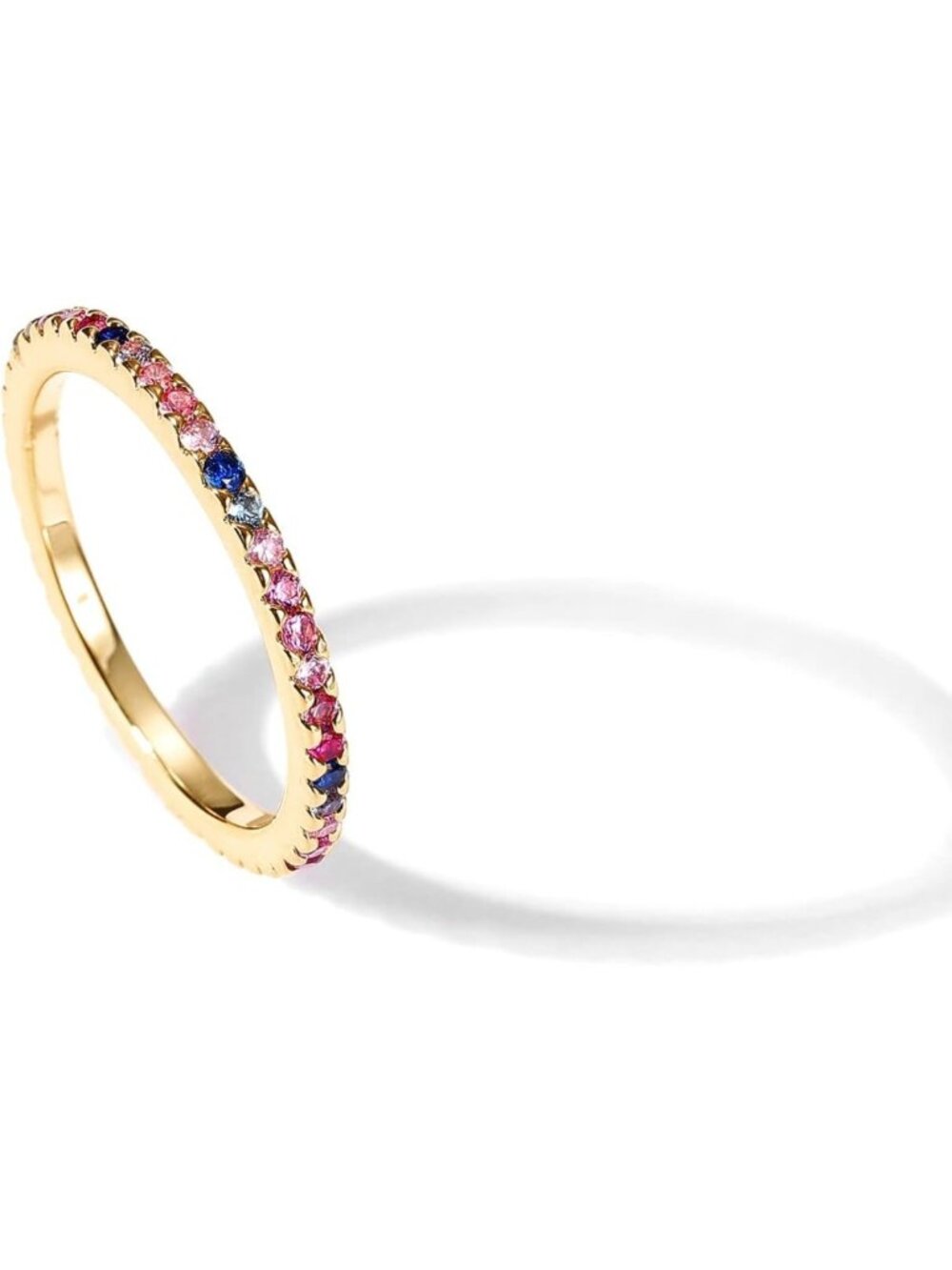 Colorful CZ Eternity Ring for Women | 14K Gold Plated Dainty Band Jewelry